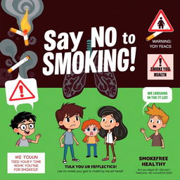 An impactful illustration poster focused on the harmful effects of smoking for young people, designed to effectively communicate the message of preventing teenagers from smoking