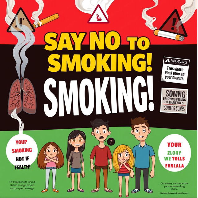 An impactful illustration poster focused on the harmful effects of smoking for young people, designed to effectively communicate the message of preventing teenagers from smoking
