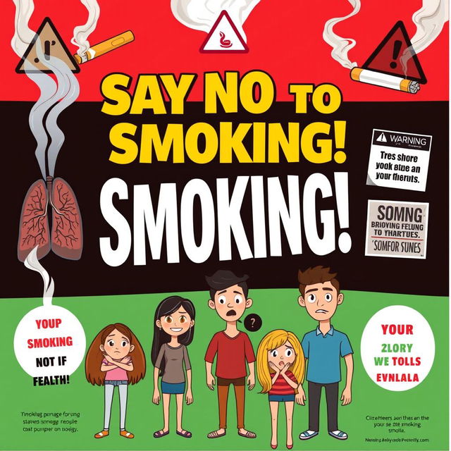 An impactful illustration poster focused on the harmful effects of smoking for young people, designed to effectively communicate the message of preventing teenagers from smoking