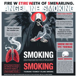 A powerful illustration poster aimed at educating young people about the harms of smoking, emphasizing the prevention of teenage smoking