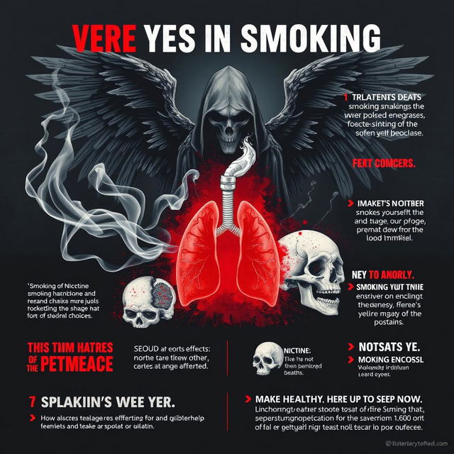 A powerful illustration poster aimed at educating young people about the harms of smoking, emphasizing the prevention of teenage smoking