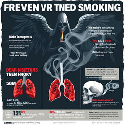 A powerful illustration poster aimed at educating young people about the harms of smoking, emphasizing the prevention of teenage smoking