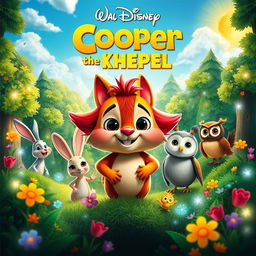A whimsical Disney movie poster titled 'Cooper the KHEPEL', showcasing a brave and adventurous KHEPEL creature, designed with vibrant colors and a friendly expression