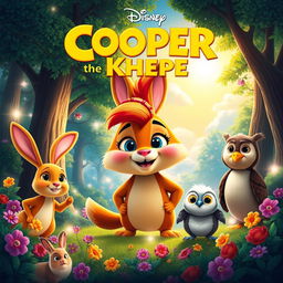 A whimsical Disney movie poster titled 'Cooper the KHEPEL', showcasing a brave and adventurous KHEPEL creature, designed with vibrant colors and a friendly expression