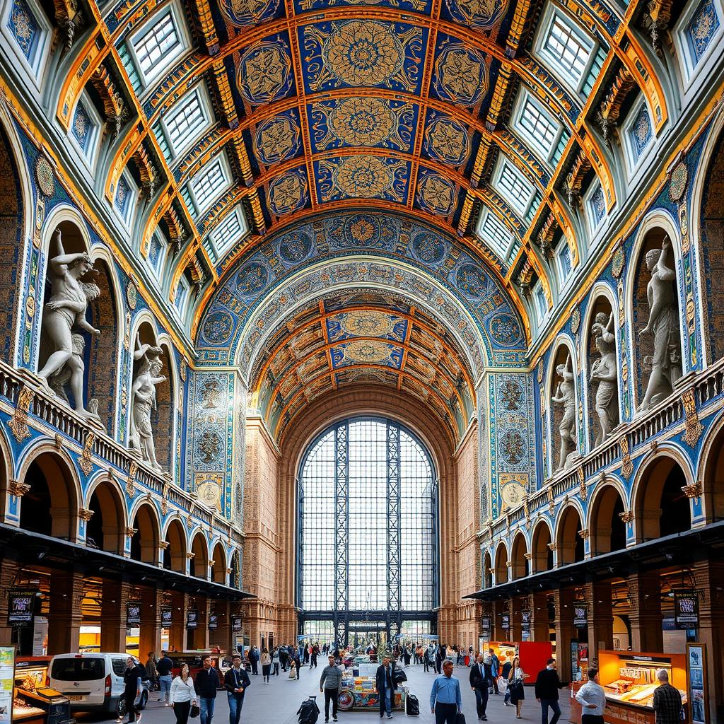 The Market Hall in Rotterdam designed by MVRDV, showcasing an impressive façade inspired by the Ishtar Gate of Iraq