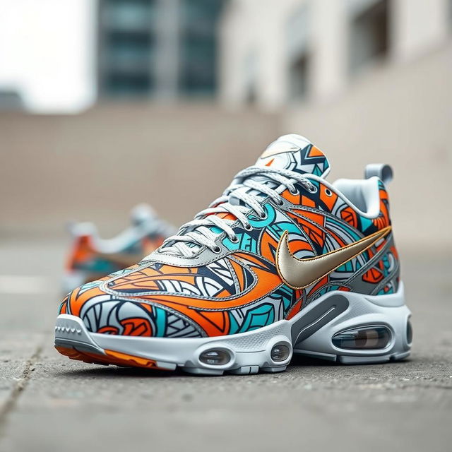 A stunning rendition of Nike TN sneakers featuring a new and intricate pattern across the entire shoe