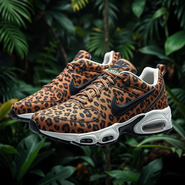 An eye-catching design of Nike TN sneakers adorned with a bold jaguar pattern