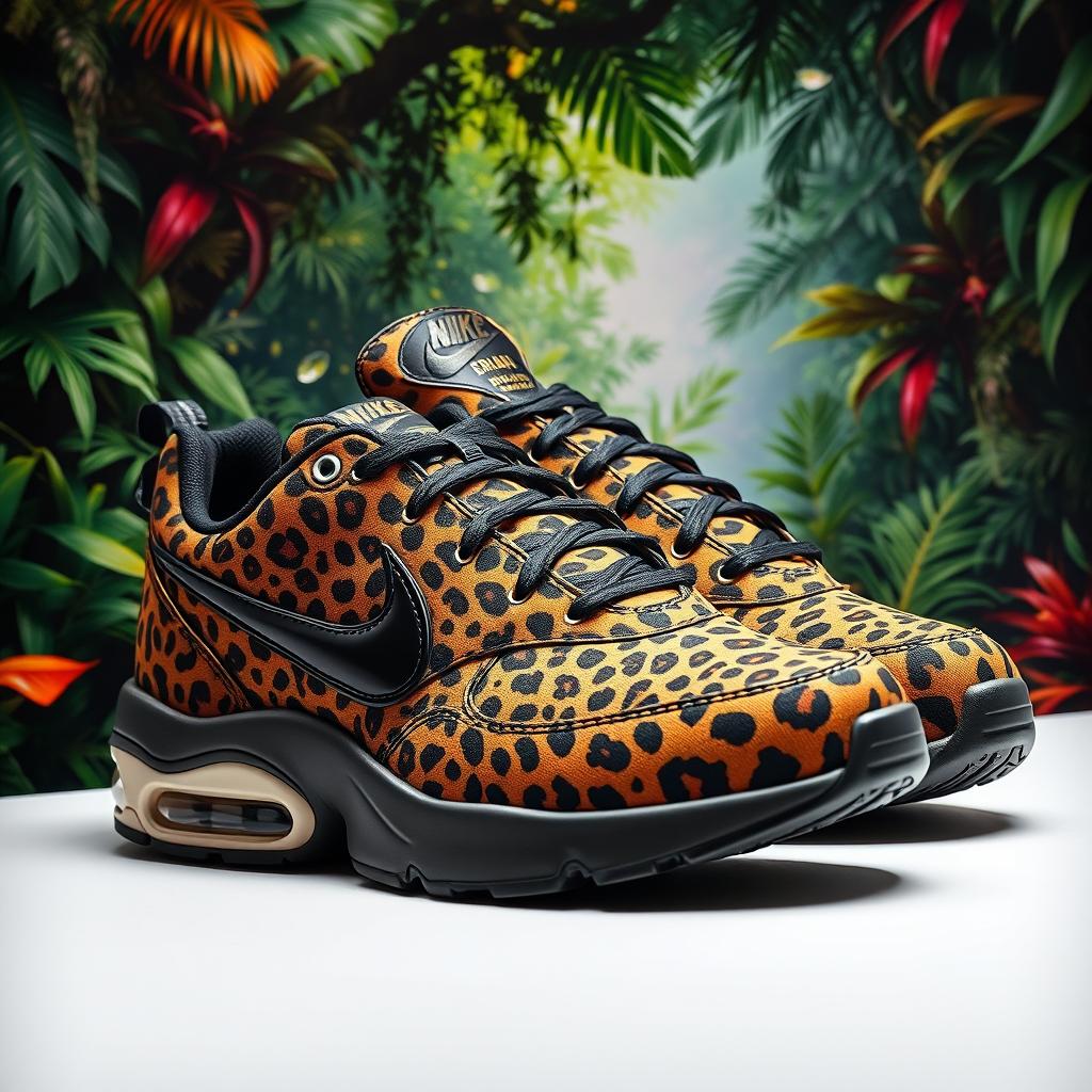 An eye-catching design of Nike TN sneakers adorned with a bold jaguar pattern