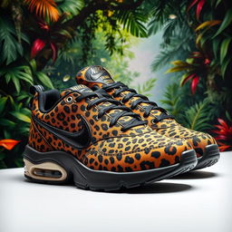 An eye-catching design of Nike TN sneakers adorned with a bold jaguar pattern