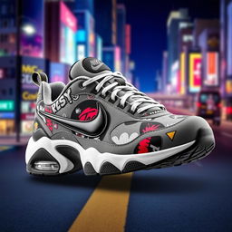 An impressive design of Nike TN sneakers featuring a dynamic street pattern that embodies urban culture