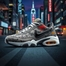 An impressive design of Nike TN sneakers featuring a dynamic street pattern that embodies urban culture
