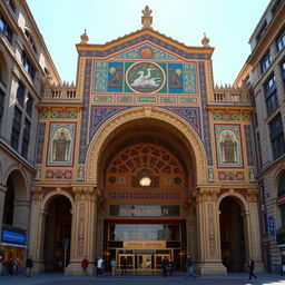 The façade of the Market Hall in Rotterdam designed by the architecture firm MVRDV, reimagined in a Mesopotamian style reminiscent of the Ishtar Gate in Iraq