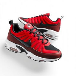 A sleek design of Nike TN sneakers featuring a simple yet striking red and black pattern