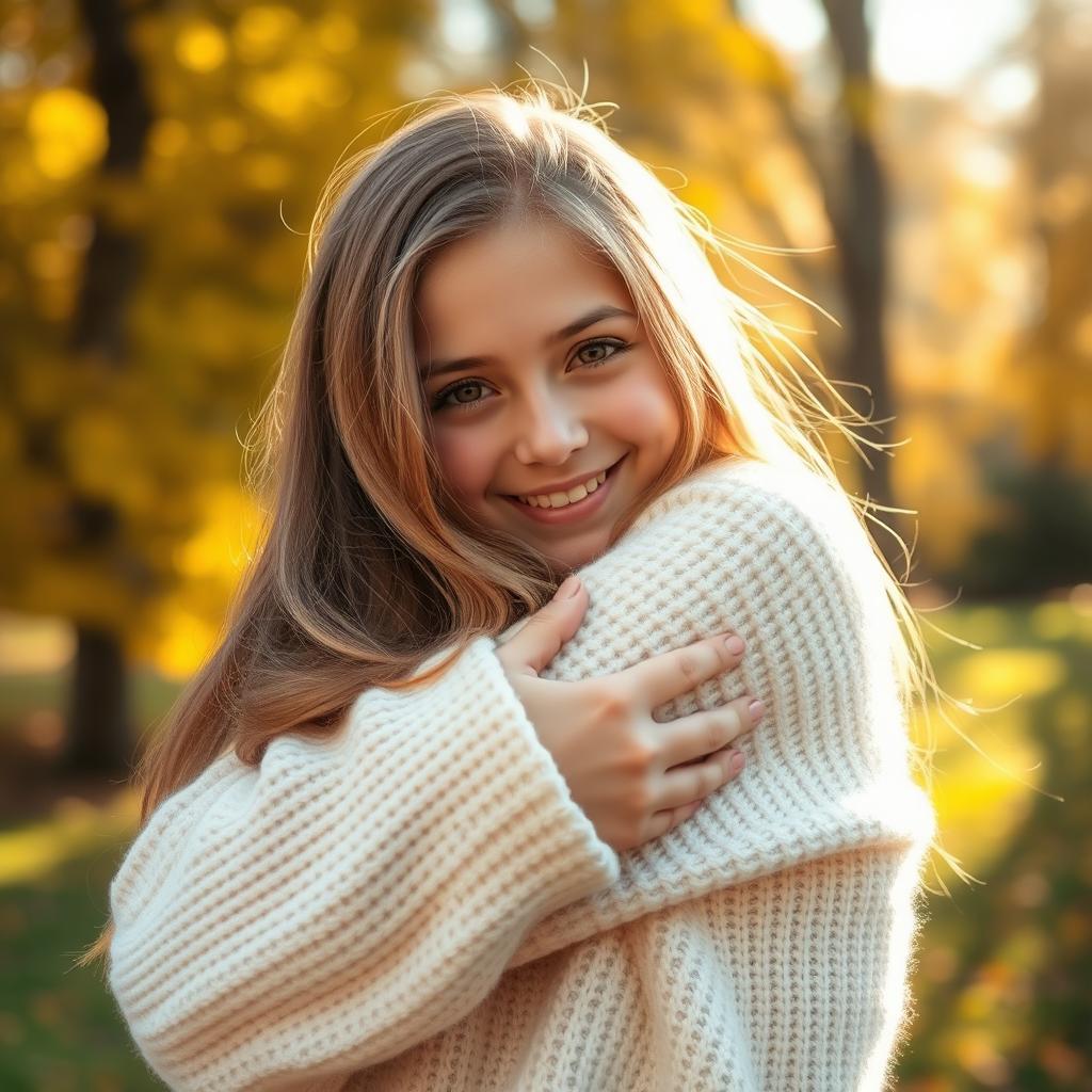 A warm and intimate scene of a beautiful girl being hugged
