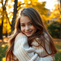 A warm and intimate scene of a beautiful girl being hugged