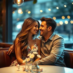 A romantic scene depicting a man and a woman sharing a tender moment