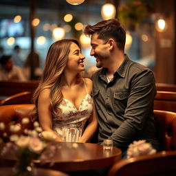 A romantic scene depicting a man and a woman sharing a tender moment