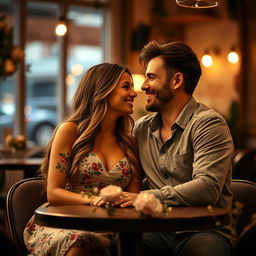 A romantic scene depicting a man and a woman sharing a tender moment