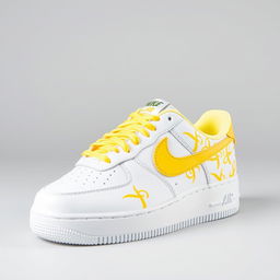 A fresh design of Nike Air Force 1 sneakers featuring a lively yellow and white pattern