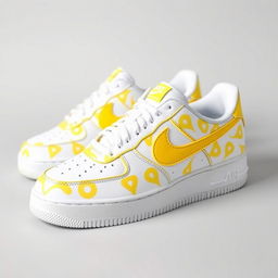 A fresh design of Nike Air Force 1 sneakers featuring a lively yellow and white pattern