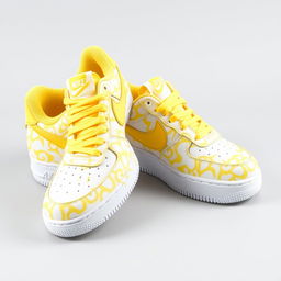 A fresh design of Nike Air Force 1 sneakers featuring a lively yellow and white pattern