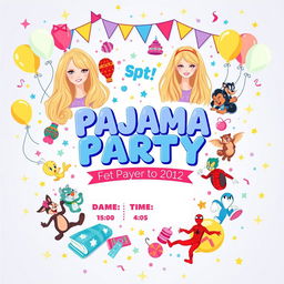 An illustration of a colorful and festive pajama party invitation