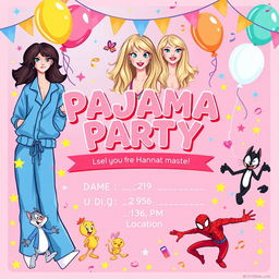 An illustration of a colorful and festive pajama party invitation