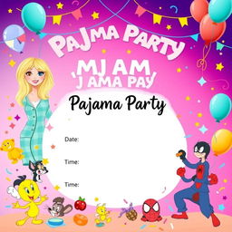 An illustration of a colorful and festive pajama party invitation