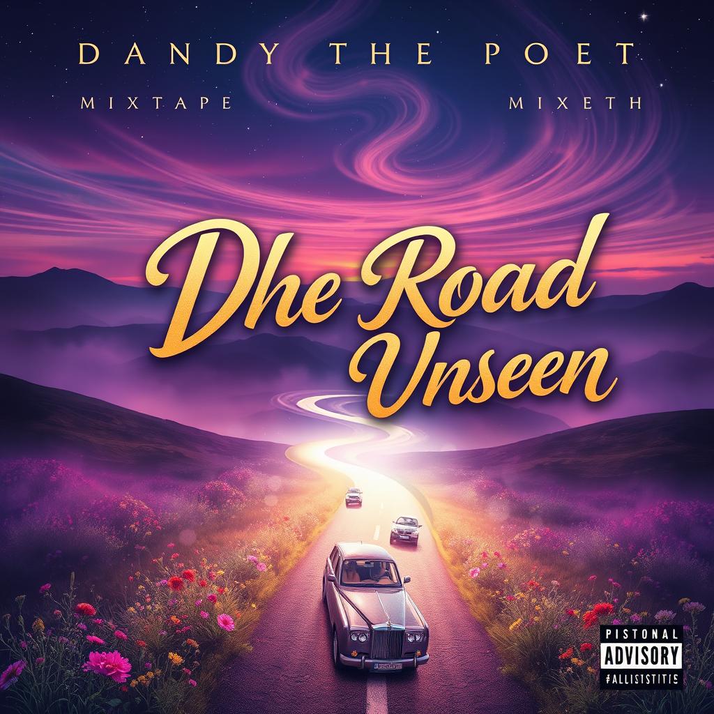 A creative and visually striking mixtape cover for 'Dandy The Poet - The Road Unseen'