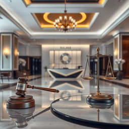 A visually striking representation of hospitality law, showcasing the intersection between service and justice