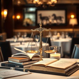 A conceptual representation of hospitality law, emphasizing the intersection of service and justice without depicting people
