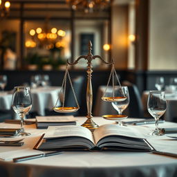 A conceptual representation of hospitality law, emphasizing the intersection of service and justice without depicting people