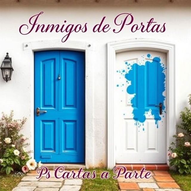 A romantic book cover for 'Inimigos de Portas Ps Cartas a Parte', featuring two adjacent doors