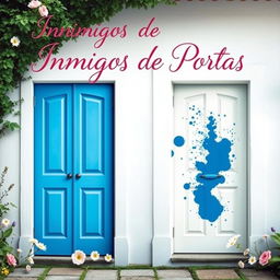 A romantic book cover for 'Inimigos de Portas Ps Cartas a Parte', featuring two adjacent doors