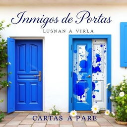 A romantic book cover for 'Inimigos de Portas Ps Cartas a Parte', featuring two adjacent doors