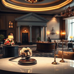 A striking visual representation of the concept 'Hospitality law, where service meets justice'