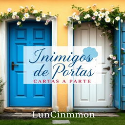 A romantic book cover for 'Inimigos de Portas Ps CARTAS A PARTE' by LunCinnamon, featuring two adjacent doors