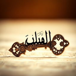 A beautifully designed key in the shape of the word 'الصبر' (patience) in an elegant Arabic script