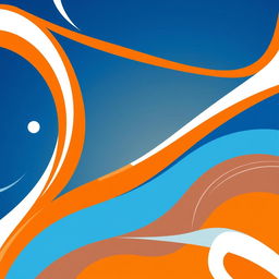A vibrant poster featuring a stylized abstract design that incorporates the color palette of deep blues, bright oranges, and soft whites
