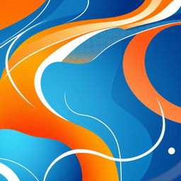A vibrant poster featuring a stylized abstract design that incorporates the color palette of deep blues, bright oranges, and soft whites