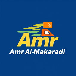 A vibrant and modern logo design for a delivery company named 'Amr Al-Makaradi', featuring bold typography that highlights the name