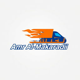 A vibrant and modern logo design for a delivery company named 'Amr Al-Makaradi', featuring bold typography that highlights the name