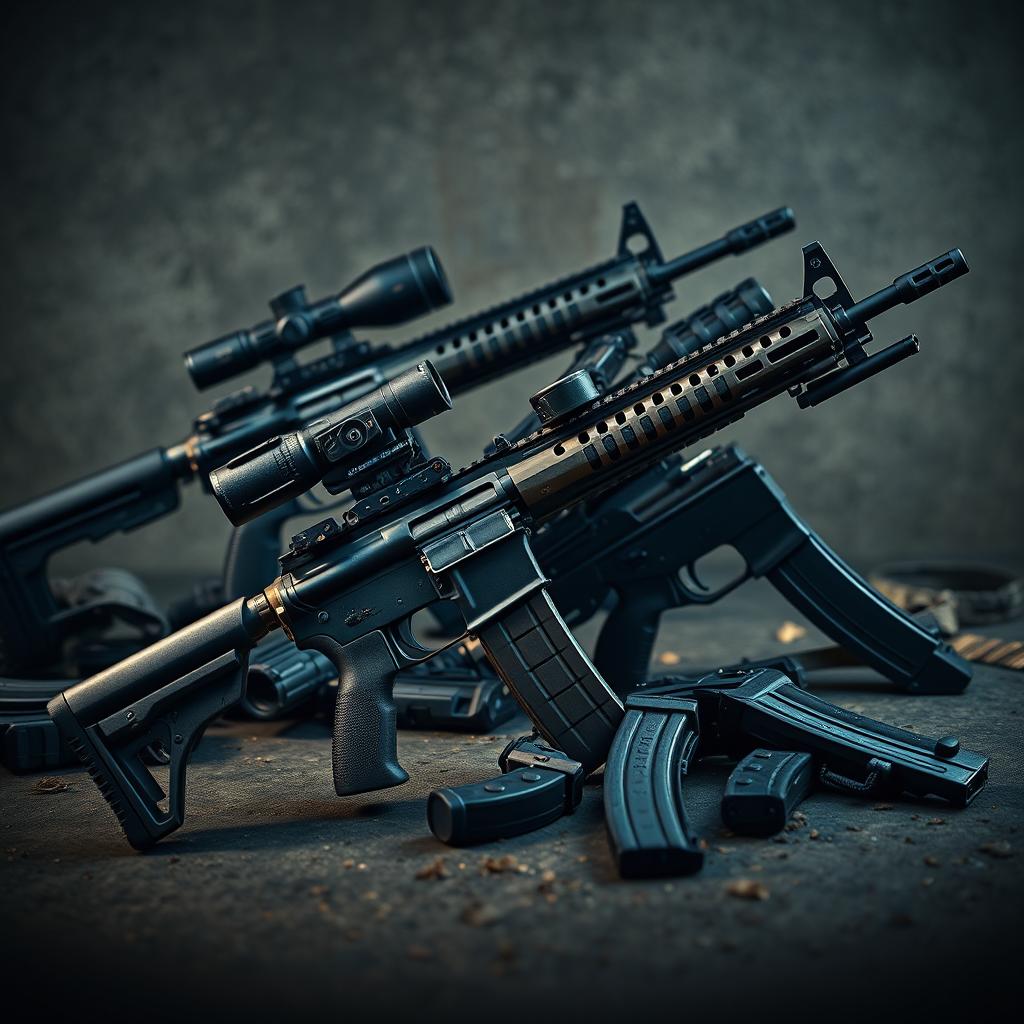 A visually striking image centered around affordable custom builds of assault rifles