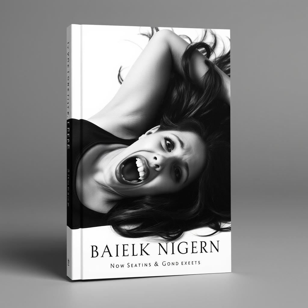 A striking black and white book cover featuring a 28-year-old woman lying on her side, with a powerful expression of anguish as she screams