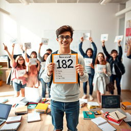 A dynamic academic scene depicting a high school or university environment focused on students excelling in their studies