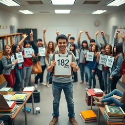 A dynamic academic scene depicting a high school or university environment focused on students excelling in their studies