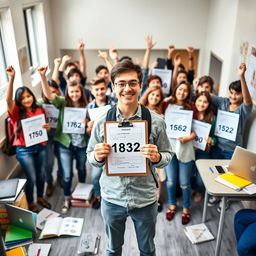 A dynamic academic scene depicting a high school or university environment focused on students excelling in their studies