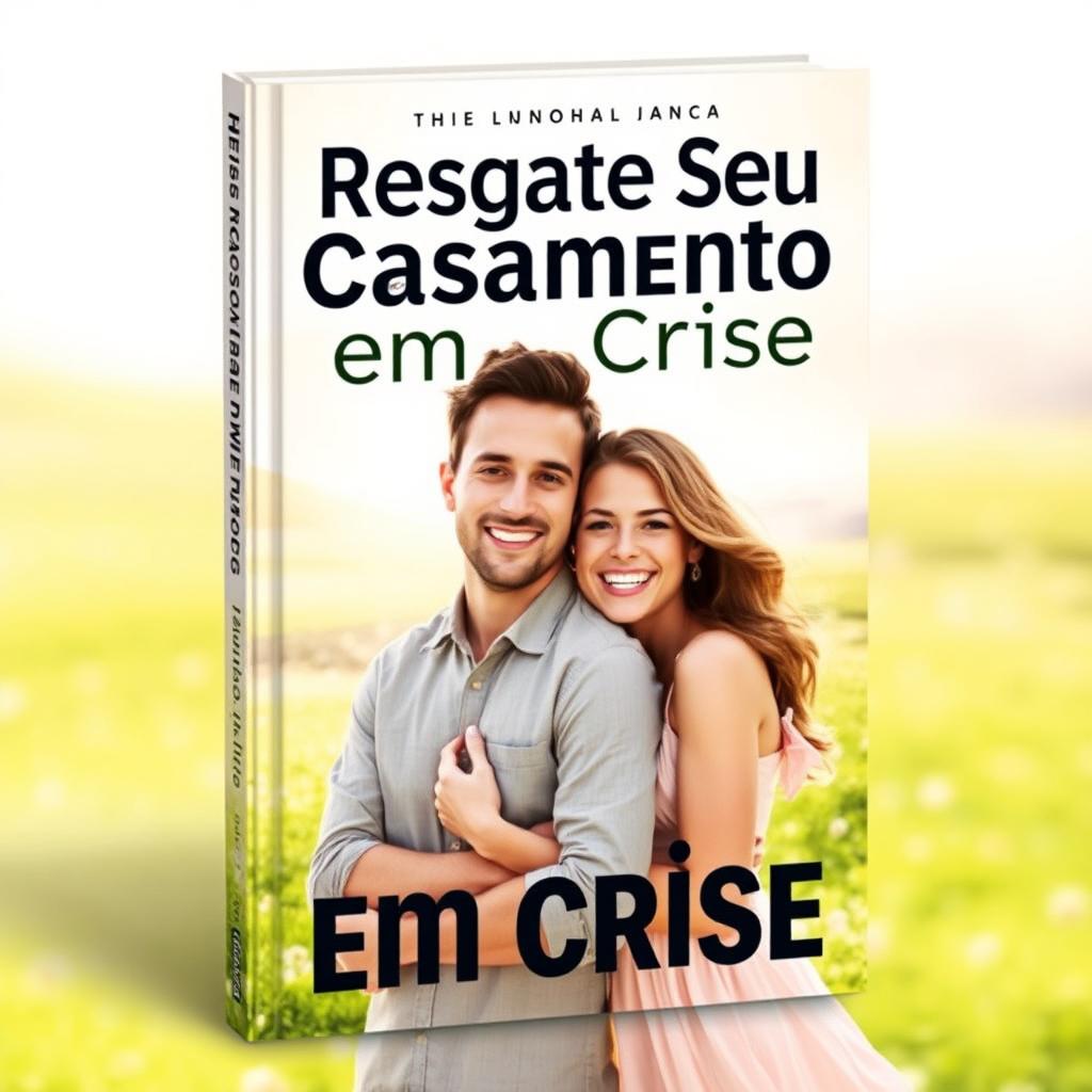 A book cover titled 'Resgate Seu Casamento em Crise', featuring a happy couple in a warm embrace