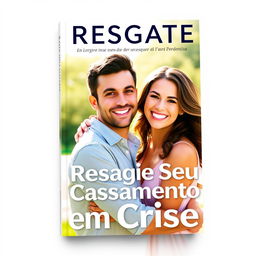 A book cover titled 'Resgate Seu Casamento em Crise', featuring a happy couple in a warm embrace