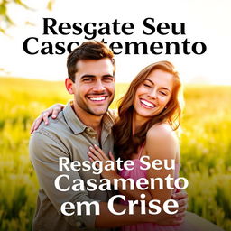 A book cover titled 'Resgate Seu Casamento em Crise', featuring a happy couple in a warm embrace